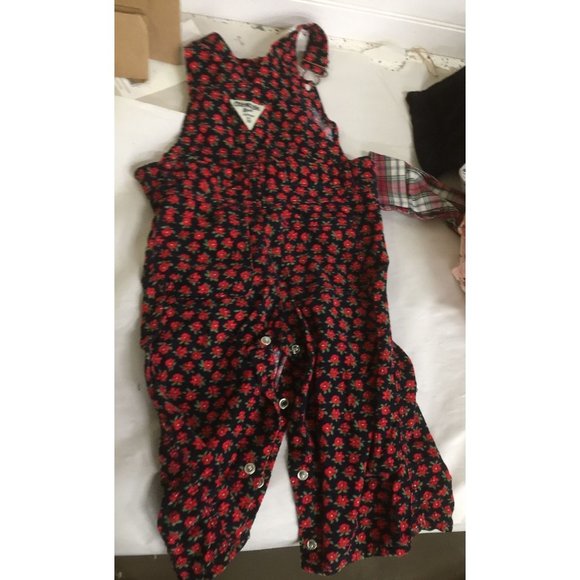 OshKosh B'Gosh Size 24M Baby Girl Overalls with Red Flower Pattern - Picture 1 of 2